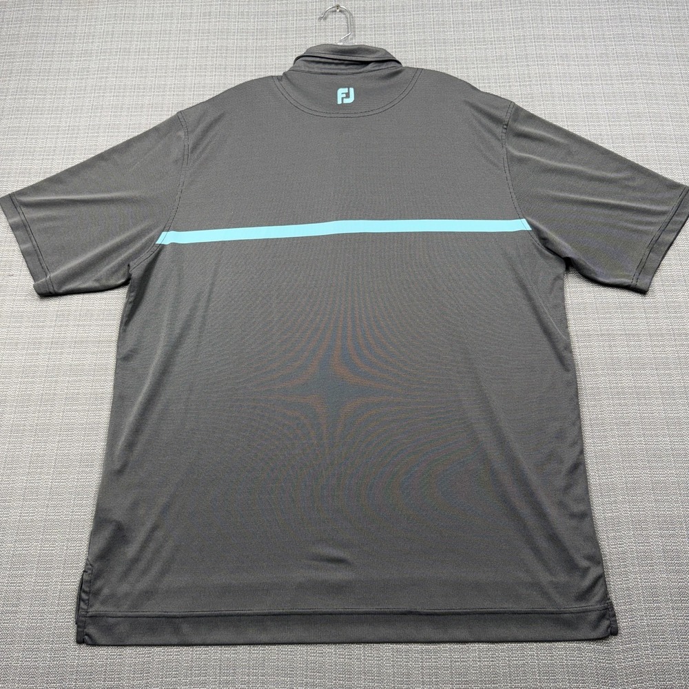 FootJoy Polo Shirt Mens 2XL Gray Blue Stripe Golf Performance Short Sleeve - Picture 7 of 9